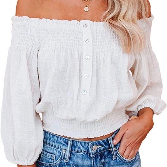 Off Shoulder Crop Shirt - Picture 1 of 3